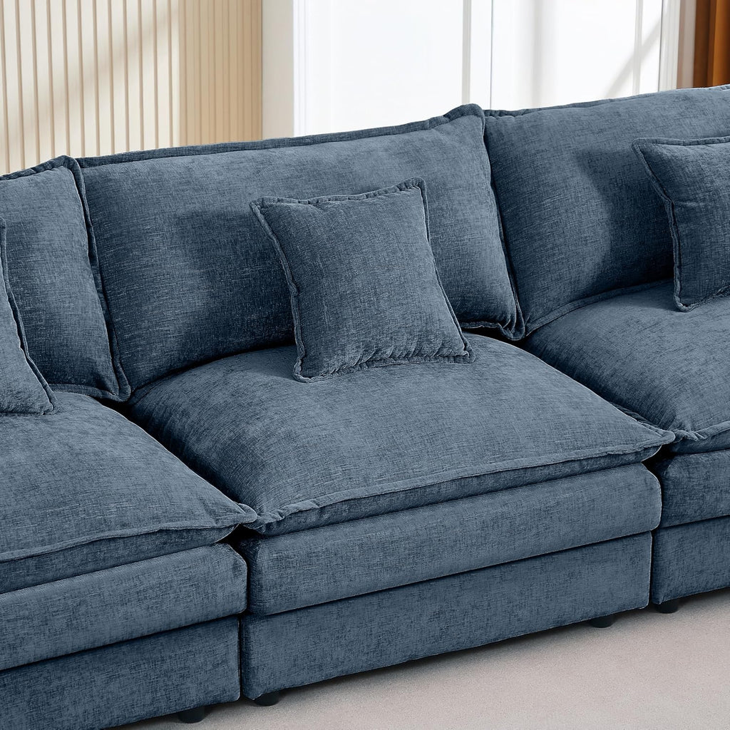 Eafurn Oversized Reversible Modular Sectional Sofa with Movable Ottoman, 4 Seater Convertible L Shaped Corner Couch Modern Chenille Sofa Set w/Double Layers Seat Cushions for Living Room Apartment