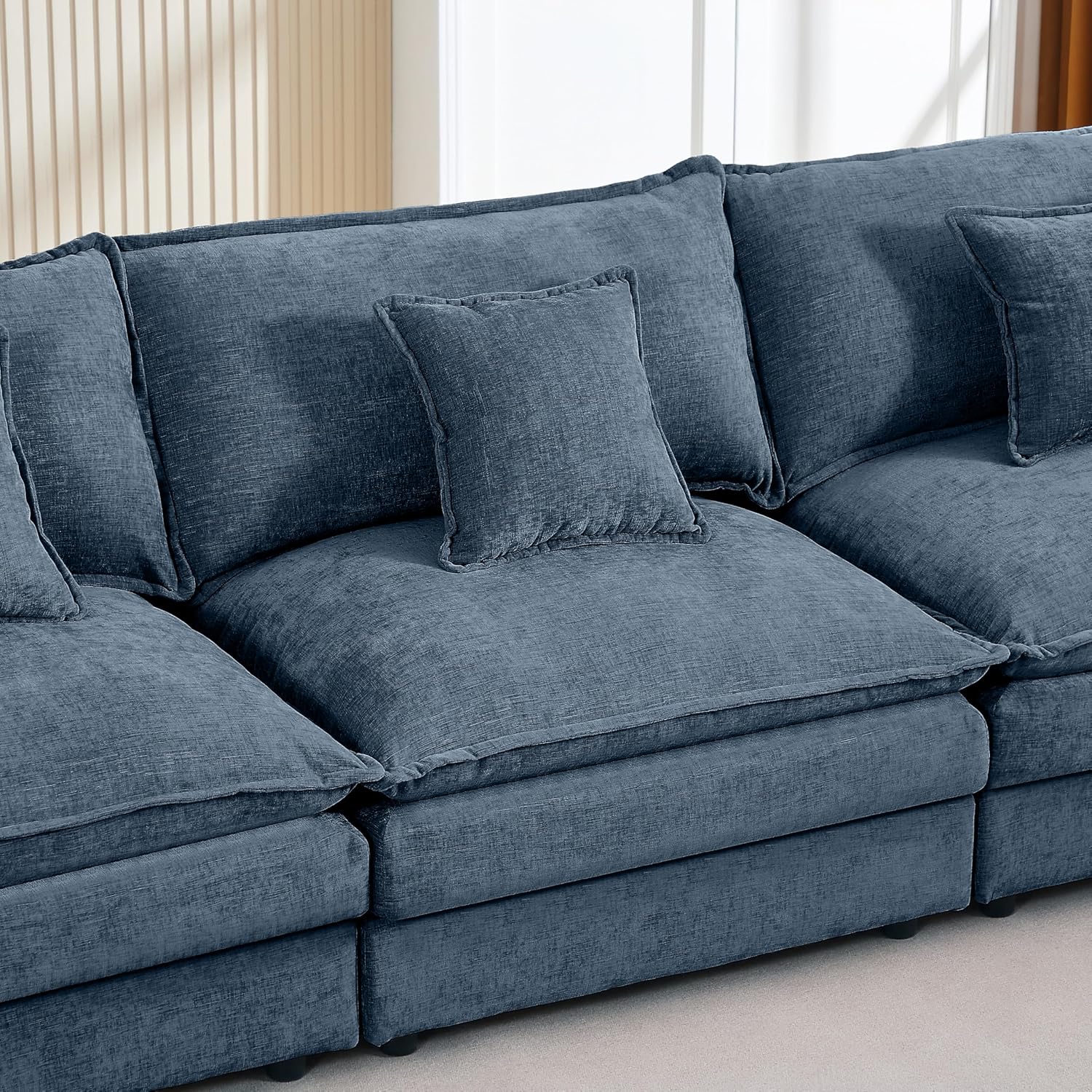 Eafurn Oversized Reversible Modular Sectional Sofa with Movable Ottoman, 4 Seater Convertible L Shaped Corner Couch Modern Chenille Sofa Set w/Double Layers Seat Cushions for Living Room Apartment