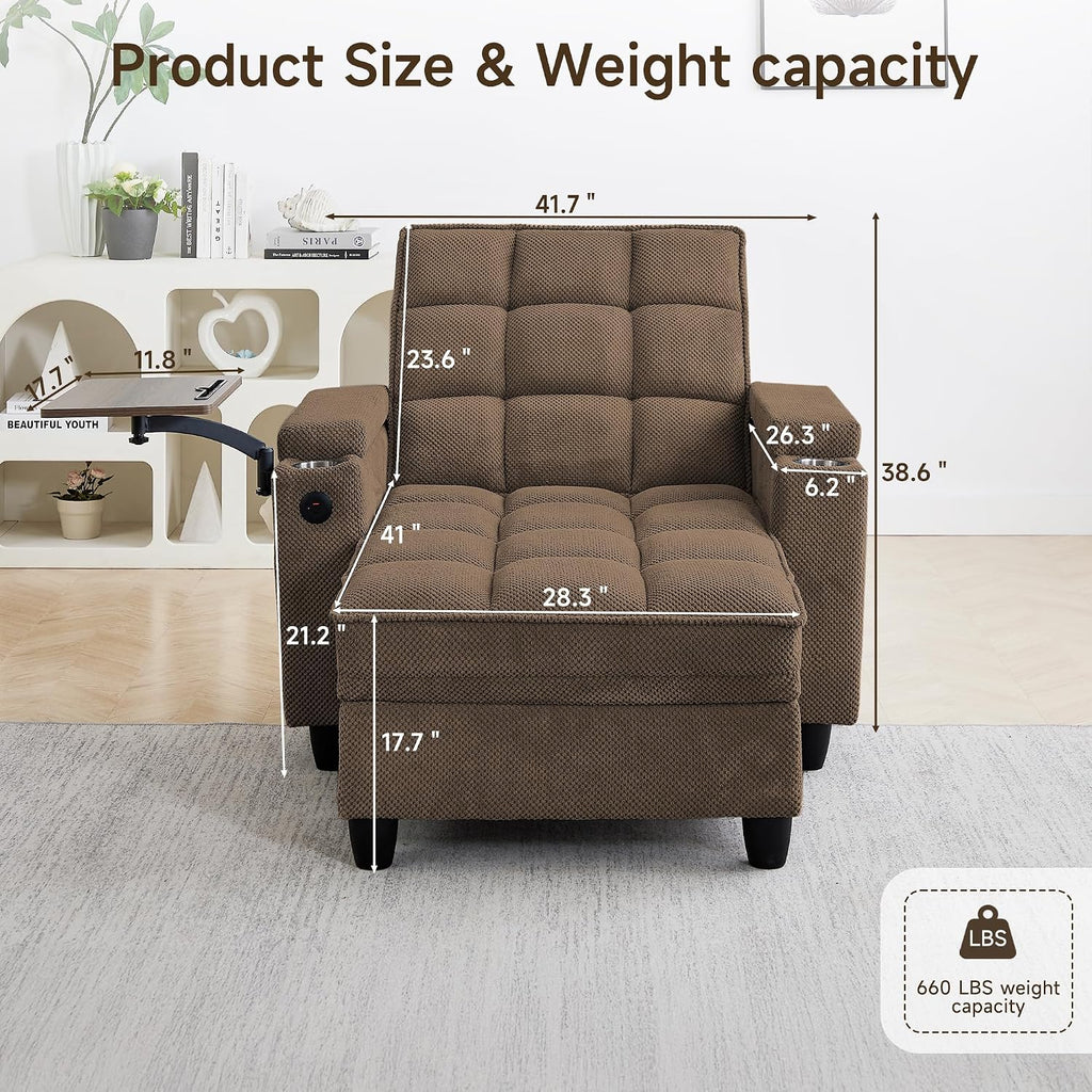 41.7' Oversized Chaise Lounge Chair Indoor, Boucle Upholstered Sofa Bed with Adjustable Backrest, Deep Seat Reading Chair, Sofas Couches for Living Room, Storage, Cup Holders & 360° Swivel Side Table