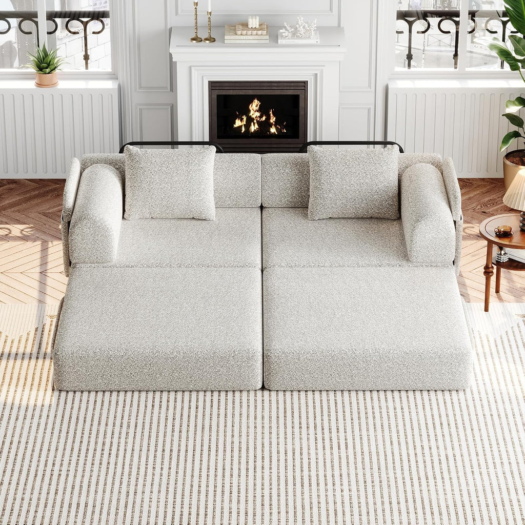 4-in-1 Convertible Folding Sofa Bed, 72' Oversized Chenille Upholstered Boneless Couch, Loveseat Sleeper Sofa Bed, Floor Sofabed Modular Futon Couch for Living Room Bedroom Lounge, Beige