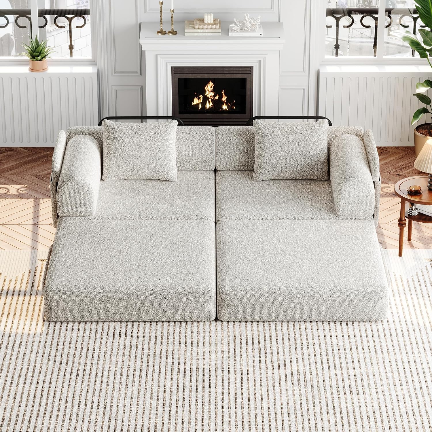 4-in-1 Convertible Folding Sofa Bed, 72' Oversized Chenille Upholstered Boneless Couch, Loveseat Sleeper Sofa Bed, Floor Sofabed Modular Futon Couch for Living Room Bedroom Lounge, Beige