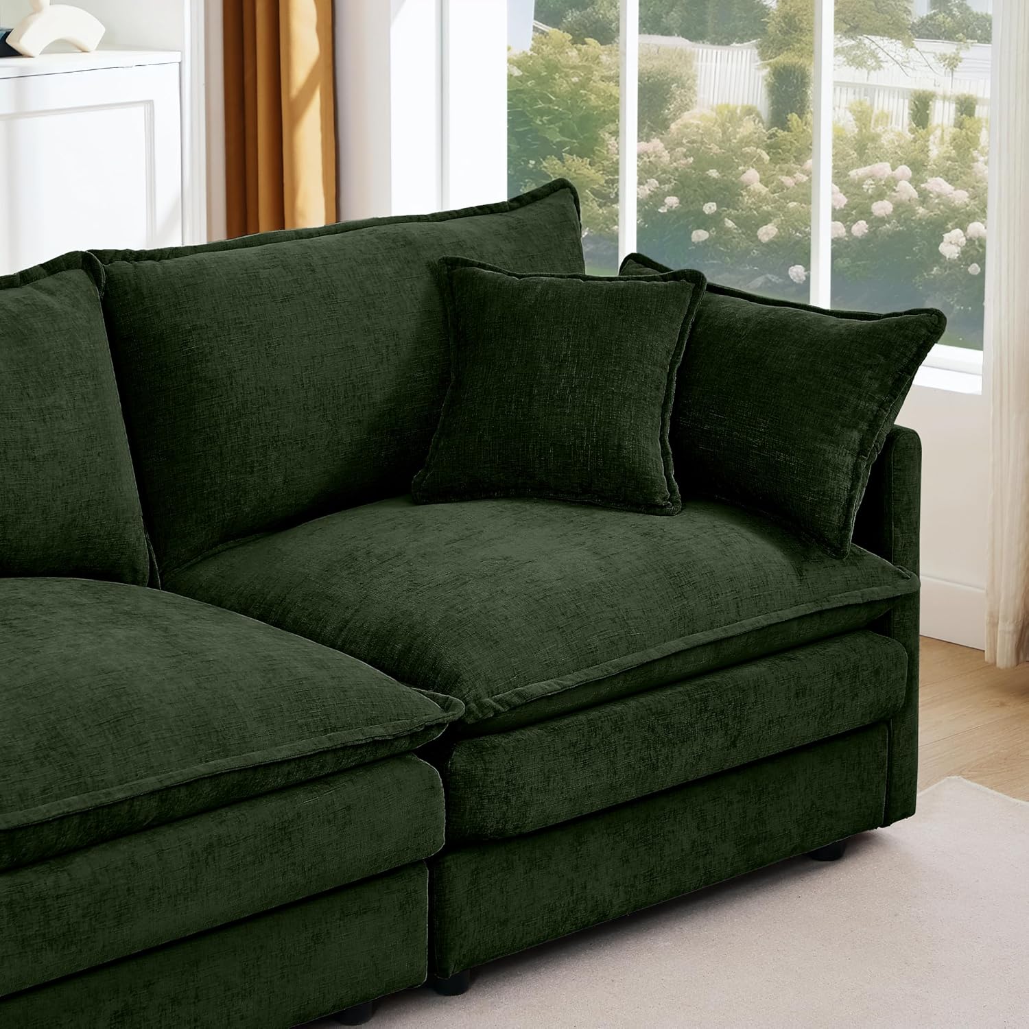 Eafurn Oversized Reversible Modular Sectional Sofa with Movable Ottoman, 4 Seater Convertible L Shaped Corner Couch Modern Chenille Sofa Set w/Double Layers Seat Cushions for Living Room Apartment