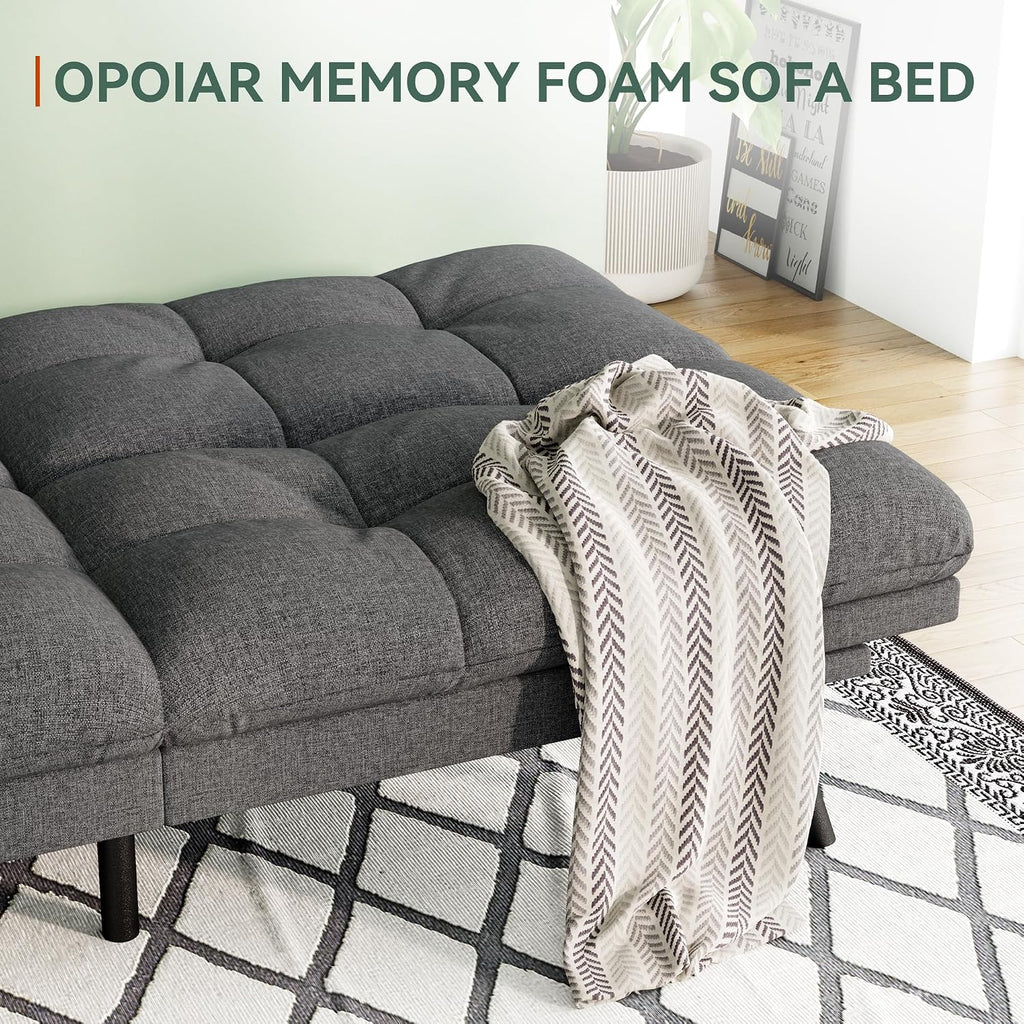 Opoiar Convertible Futon Sofa Bed,71' Memory Foam Futon Couch,Detachable Cushion,Adjustable Backrest & Armrest,Linen Modern Loveseat Sleeper Recliner for Living Room,Office,Apartment,Retro Grey