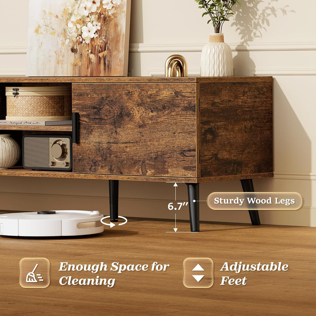 SUPERJARE TV Stand for 55, 65 Inch TV, 63 Inch Entertainment Center with Adjustable Shelf, 2 Cabinets, TV Console Table, Media Console, Solid Wood Feet, 4 Cord Holes, for Living Room, Rustic Brown