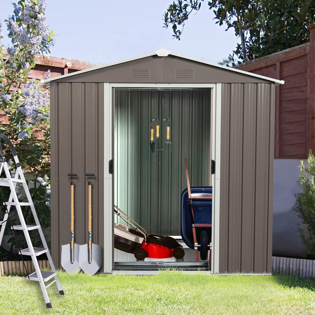 KEIKI 6x5 FT Outdoor Metal Storage Shed with Peaked Roof,Vents and Lockable Door for Garden Yard