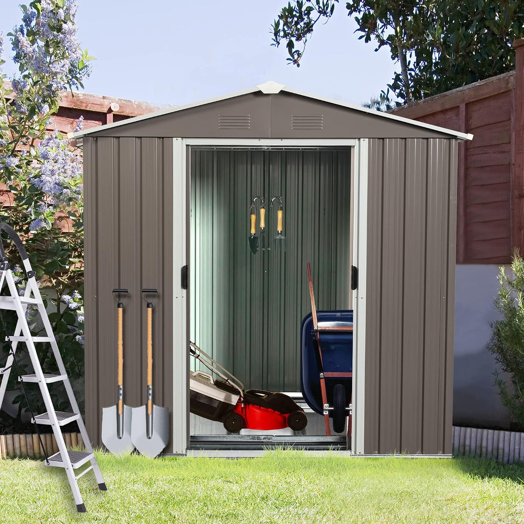 6x5FT Metal Shed, Metal Outdoor Storage Shed, Metal Garden Shed Without Floor, Outdoor Metal Shed Without Window, Grey