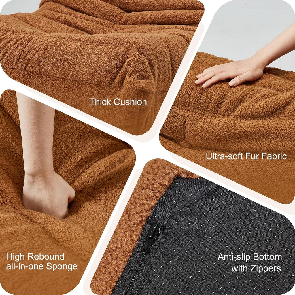 Bean Bag Chairs for Adults Giant Bean Bag Chair Memory Foam BeanBag Chair Bean Bag Sofa with Filler Faux Fur Fireside Beanbags Lazy Sofa for Living Room Bedroom Office (Brown Teddy, Single)