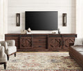 WAMPAT 98' Wide Farmhouse TV Stand for up to 110' TV, 3-in-1 Rustic Wood Entertainment Center with Drawers and Cube Cabinets for Living Room, Faux Bark Finish, Rustic Brown