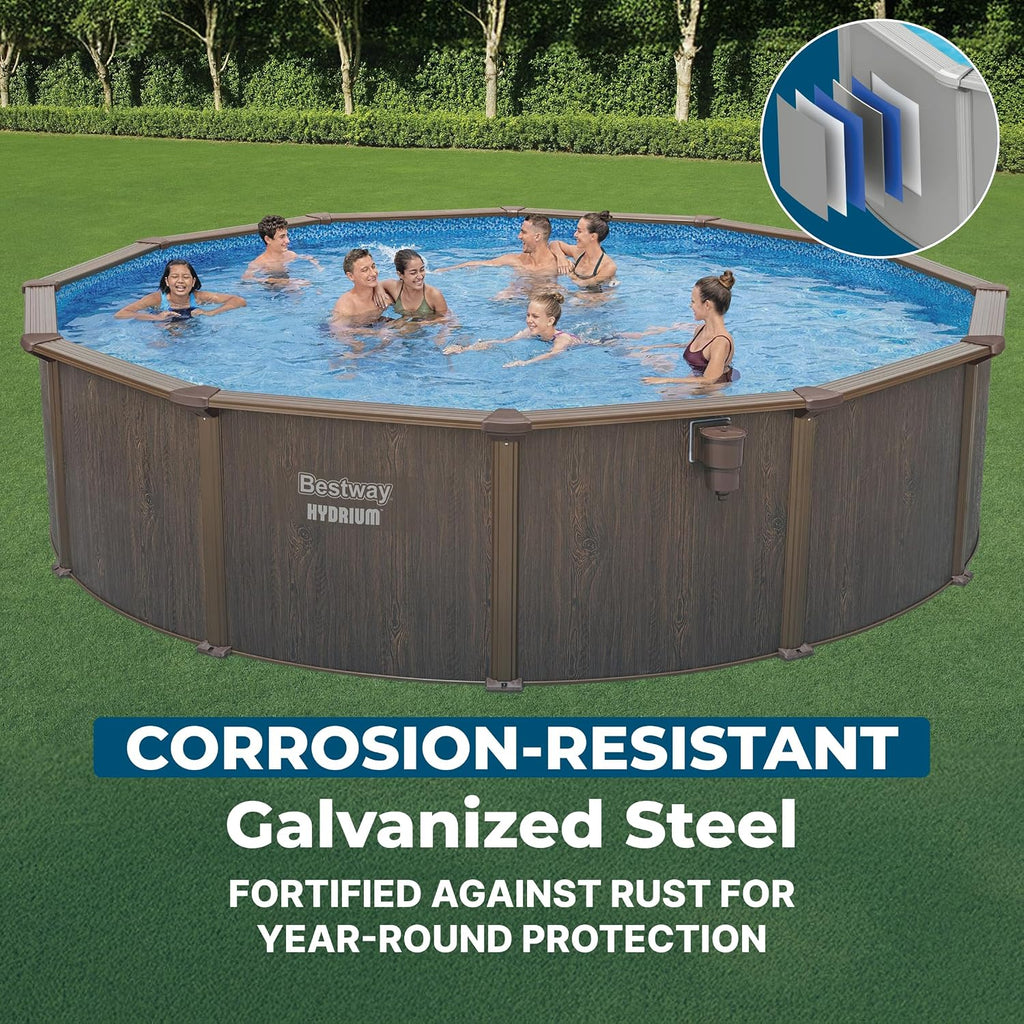 Bestway Hydrium 18' x 52' Above Ground Pool, Round Steel Side Wall Frame Outdoor Swimming Pool Set with Sand Filter Pump, Ladder & Accessories