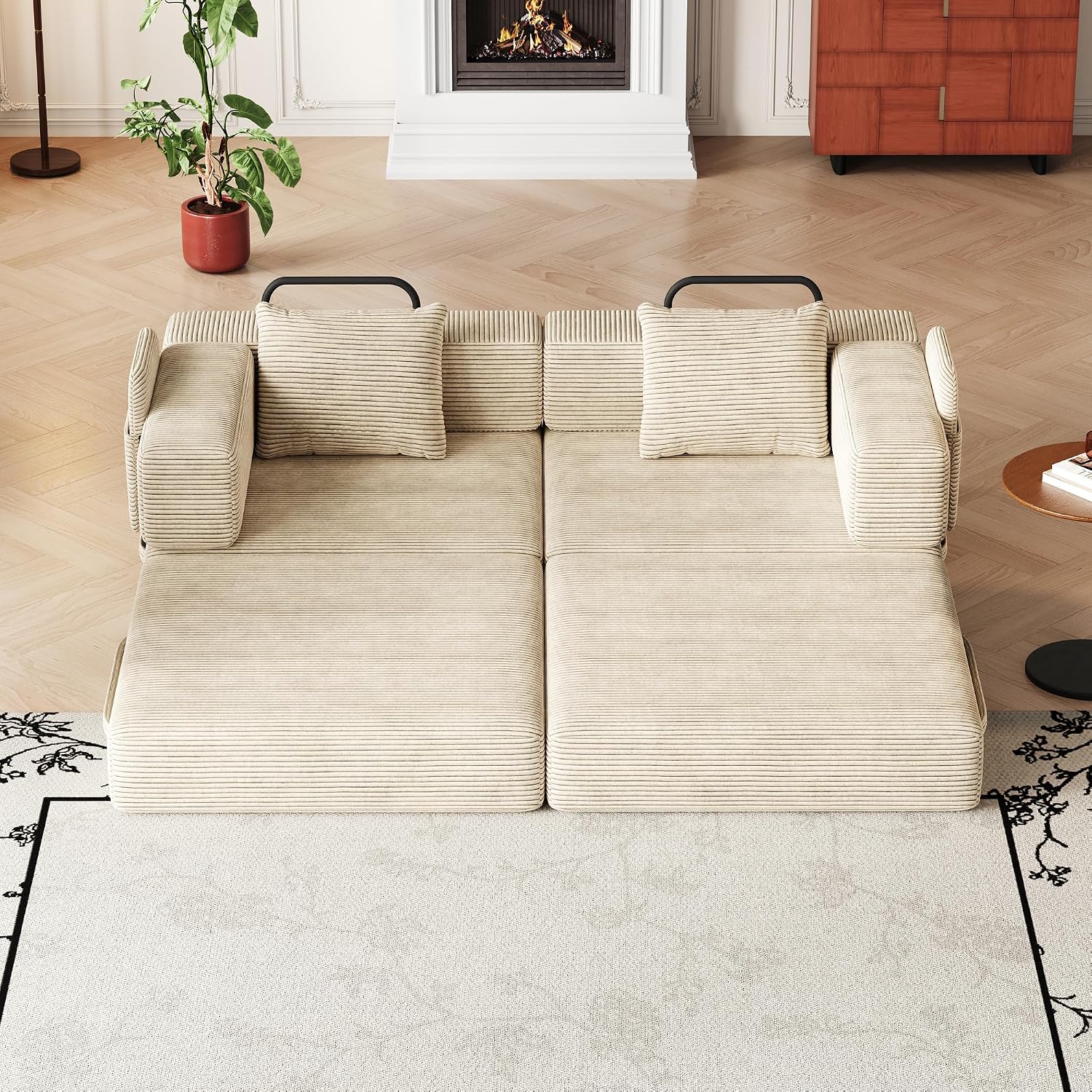 4-in-1 Convertible Folding Sofa Bed, 72' Oversized Corduroy Upholstered Boneless Couch, Loveseat Sleeper Sofa Bed, Floor Sofabed Modular Futon Couch for Living Room Bedroom Lounge (Beige, 72')