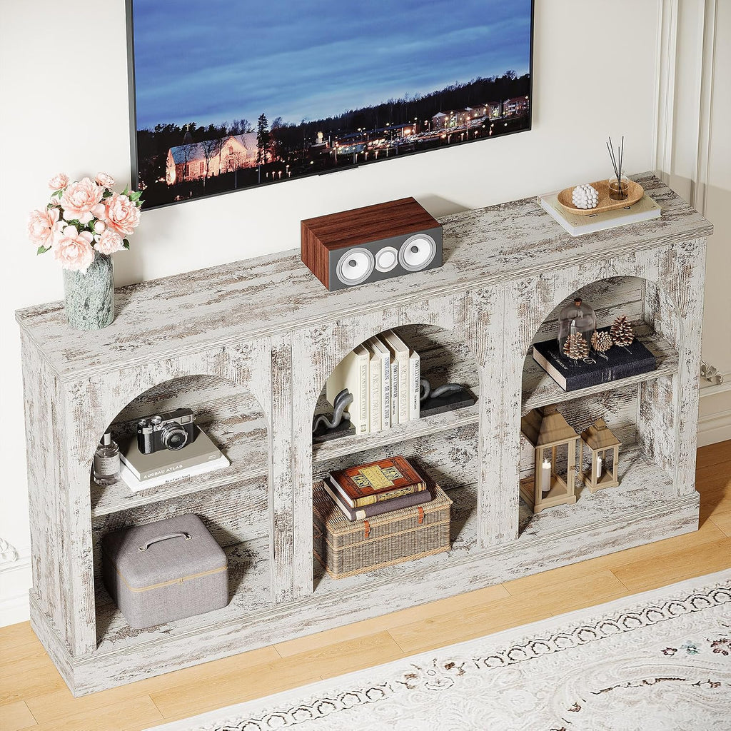 Tribesigns TV Media Consoles for Living Room, Farmhouse Entertainment Center with Storage Cabinets, Modern Television Stand for Bedroom, Distressed White