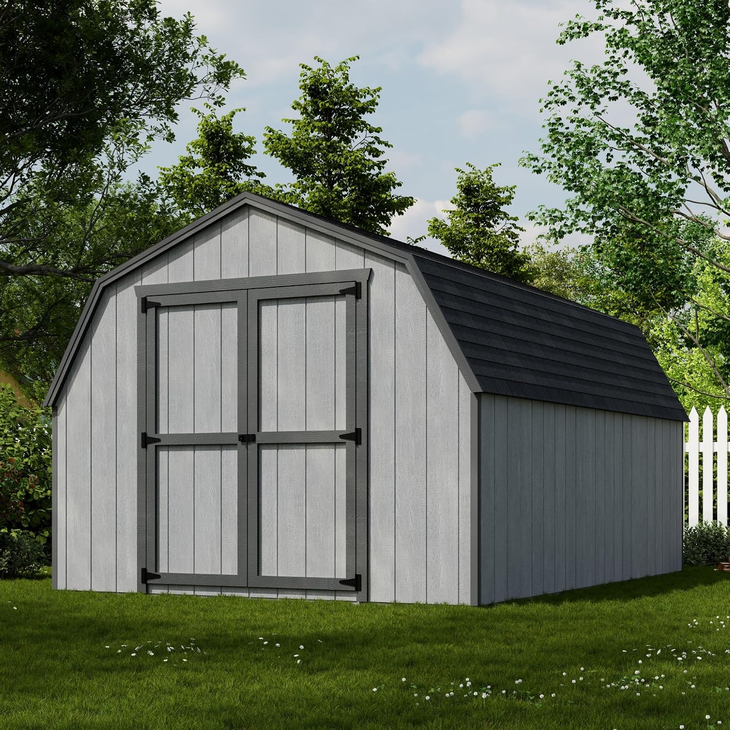 Little Cottage Co. 10x14 Value Gambrel Barn with 4 ft. Sidewalls with Floor, Outdoor Wood Storage Shed Do-It-Yourself Precut Kit