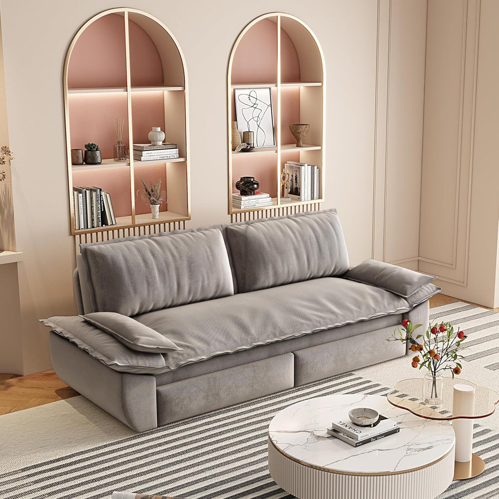 3-in-1 Convertible Sofa Bed Queen Size Pull Out Sleeper Sofa with Heavy Duty Metal Frame, Luxurious Velvet Upholstered Loveseat with 2 Pillows, Modern Folding Guest Bed for Living Room, Apartment | Removable Cushions
