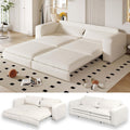 93' King Pull Out Sofa Bed, Teddy Sleeper Sofa Couch, Modern Wide Armrest, 3 in 1 Convertible Futon Couches for Living Room, Small Space, Apartment, Bedroom, Office, Beige