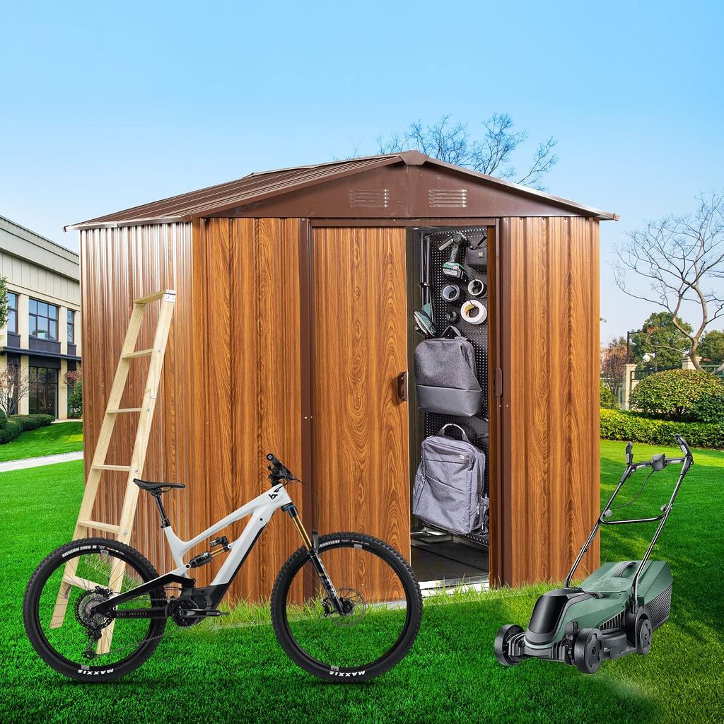 KEIKI 6x6 FT Outdoor Metal Storage Shed with Peaked Roof,Vents and Lockable Door for Garden Yard Lawn