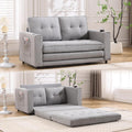 Convertible Loveseat Sleeper with Pull Out Bed, Foldable Tufted Sofa Bed Couch W/Cup Holder and Side Pockets, Light Gray
