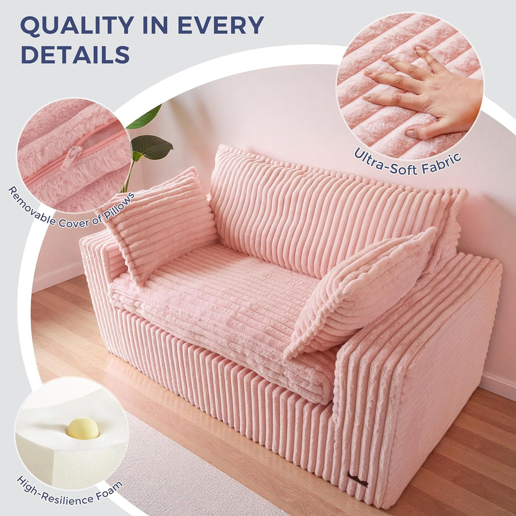 MAXYOYO 59' Bean Bag Sofa Couch, Loveseat Boneless Couch in a Box, Upholstered Small Mini Sofa with Deep Seating for Living Room Bedroom Office Apartment, No Assembly, Pink