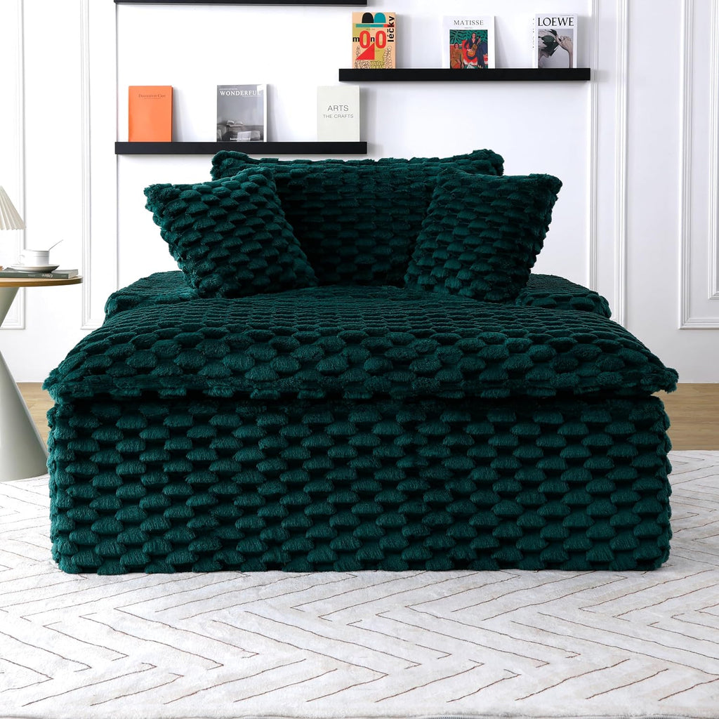 51 Inch Lounge Sofa, Boneless Cloud Couch for Living Room Bedroom, Comfy Reading Chair for Adults, Soft Textured Sleeper Chair with 2 Pillows, Frameless Floor Seating (Green)