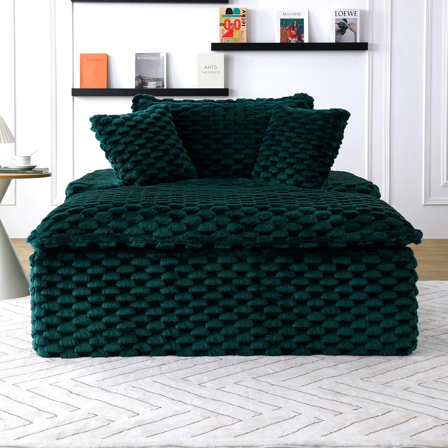 51 Inch Lounge Sofa, Boneless Cloud Couch for Living Room Bedroom, Comfy Reading Chair for Adults, Soft Textured Sleeper Chair with 2 Pillows, Frameless Floor Seating (Green)