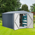 8x12 FT Outdoor Metal Storage Shed, Large Metal Storage Sheds with Sturdy Frame Structure, Garden Tool Shed with Lockable Door for Garden, Lawn, Backyard, Gray
