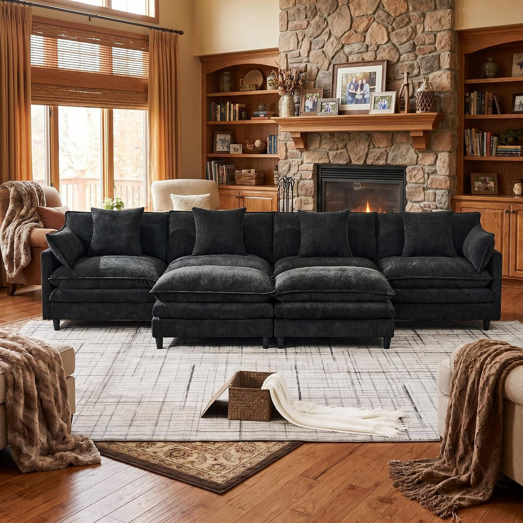 Eafurn 141' Oversized Modular Sectional Sofa Convertible U Shaped Couch for Living Room - 6 Seater Chenille Couches Set with Ottomans and Waist Pillows for Living Room Apartment