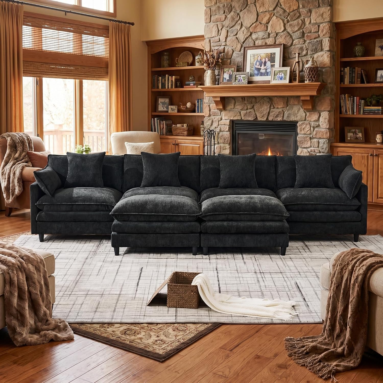 Eafurn 141' Oversized Modular Sectional Sofa Convertible U Shaped Couch for Living Room - 6 Seater Chenille Couches Set with Ottomans and Waist Pillows for Living Room Apartment