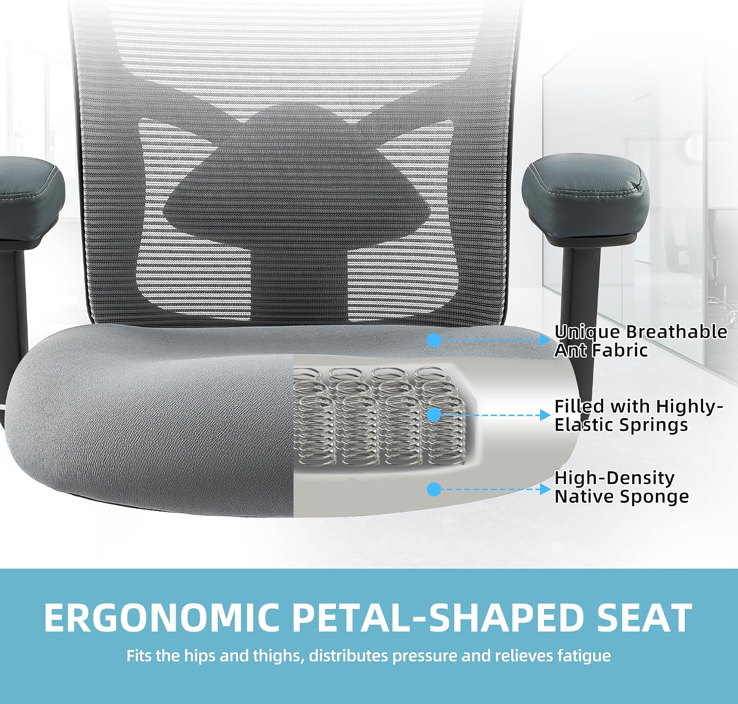 500LBS Big and Tall Office Chair with 4D Armrests & Adjustable Backrest, Heavy Duty Office Chair for Heavy People, Memory Foam Seat Filling Springs, Grey