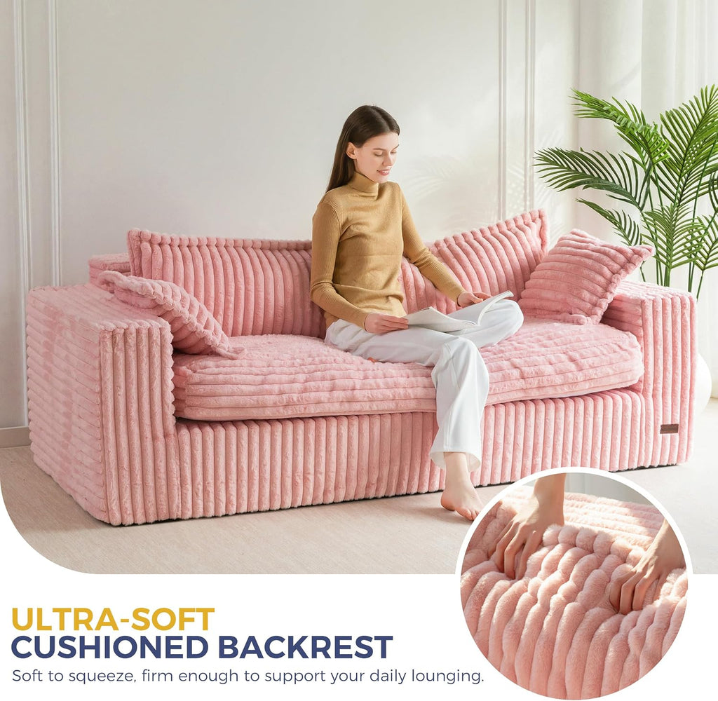 MAXYOYO 76' Bean Bag Sofa Couch, Loveseat Boneless Couch in a Box, Upholstered Small Mini Sofa with Deep Seating for Living Room Bedroom Office Apartment, Pink