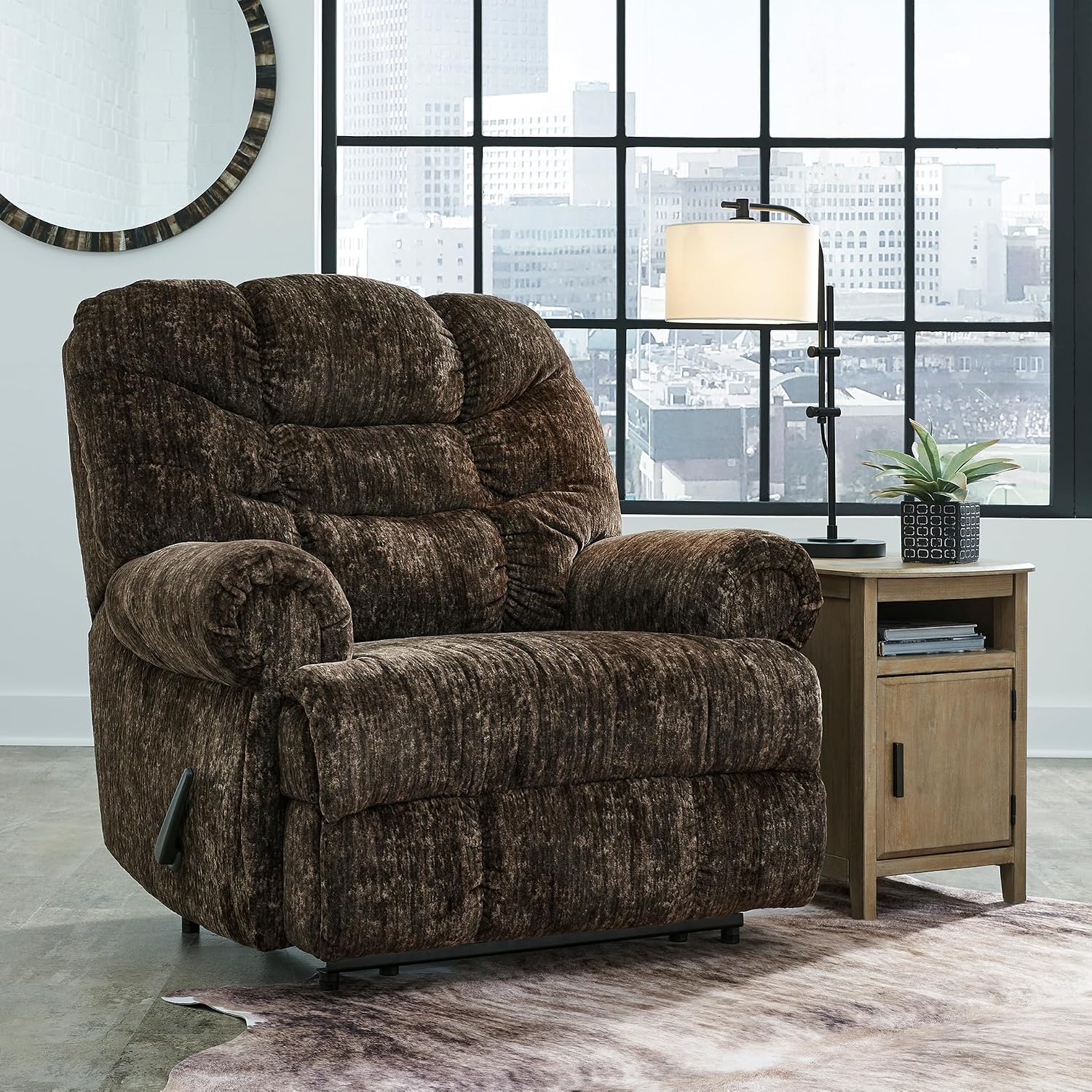 Signature Design by Ashley Movie Man Classic Tufted Velvet Manual Zero Wall Recliner, Dark Brown