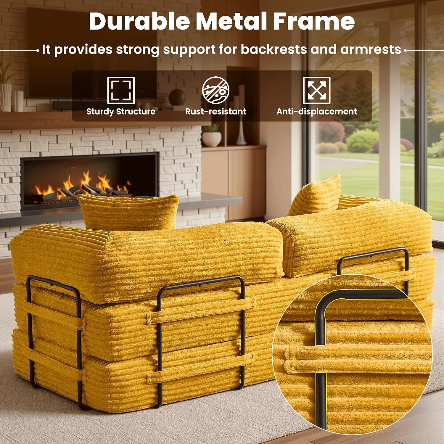 ovios 81' Folding Sofa Bed, Foldable Sleeper Boneless Couch with Pull Out Beds, Modular Convertible Floor Futon Loveseat Lounger for Living Room (Faux Fur, Yellow)