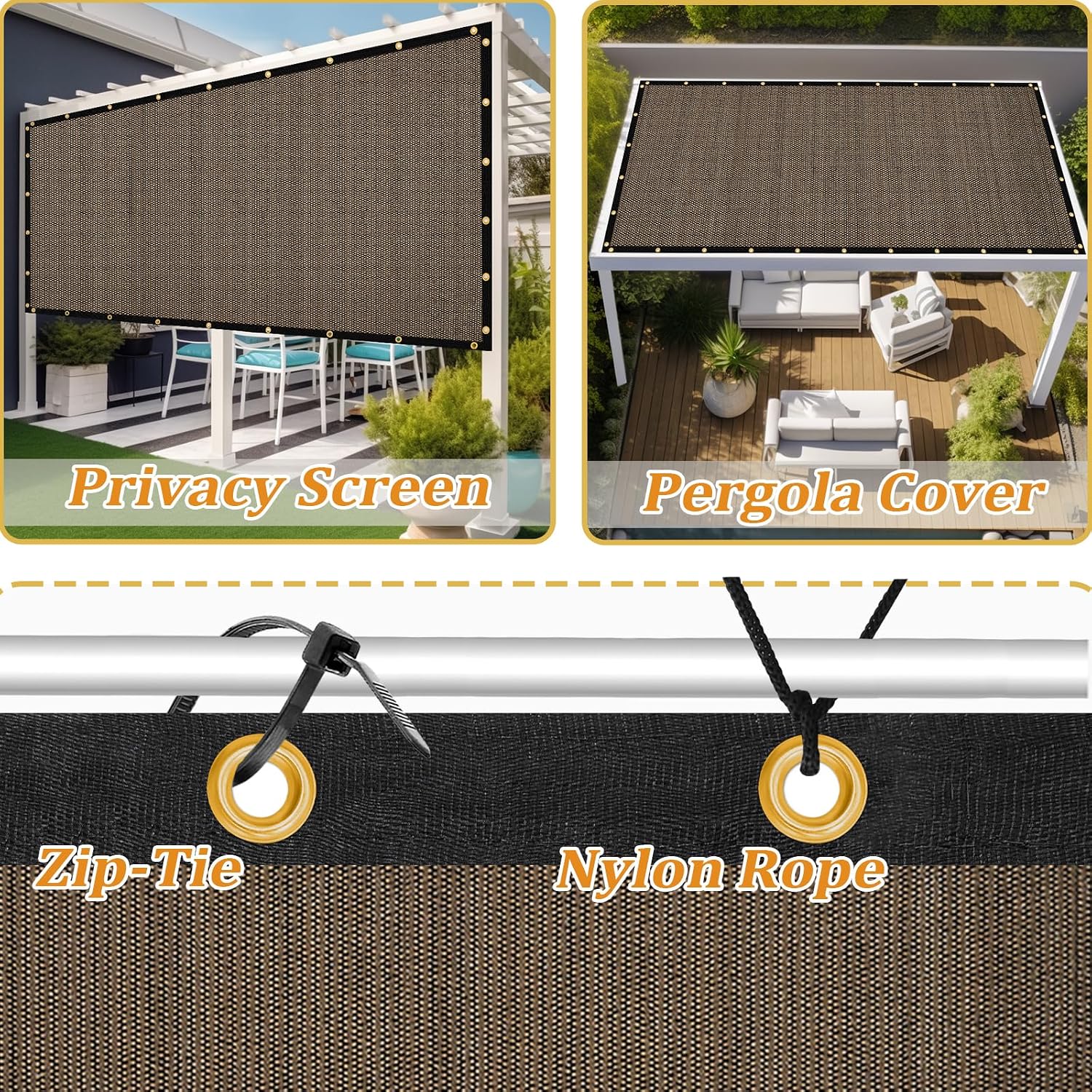 Shade&Beyond Customized Size 14' X 20' Shade Cloth with Grommets, 90% UV Protection UV Protection Mesh Tarp Sun Screens for Patio GN04, Mocha