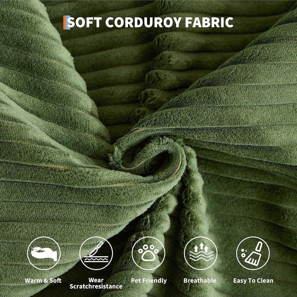 Garvee 5-in-1 Convertible Sofa Bed, 78.8' Modular Corduroy Sleeper with Sturdy Frame & No Assembly, Multi-Functional Futon for Small Space, Living Room & Guest Room (Green) (Green)