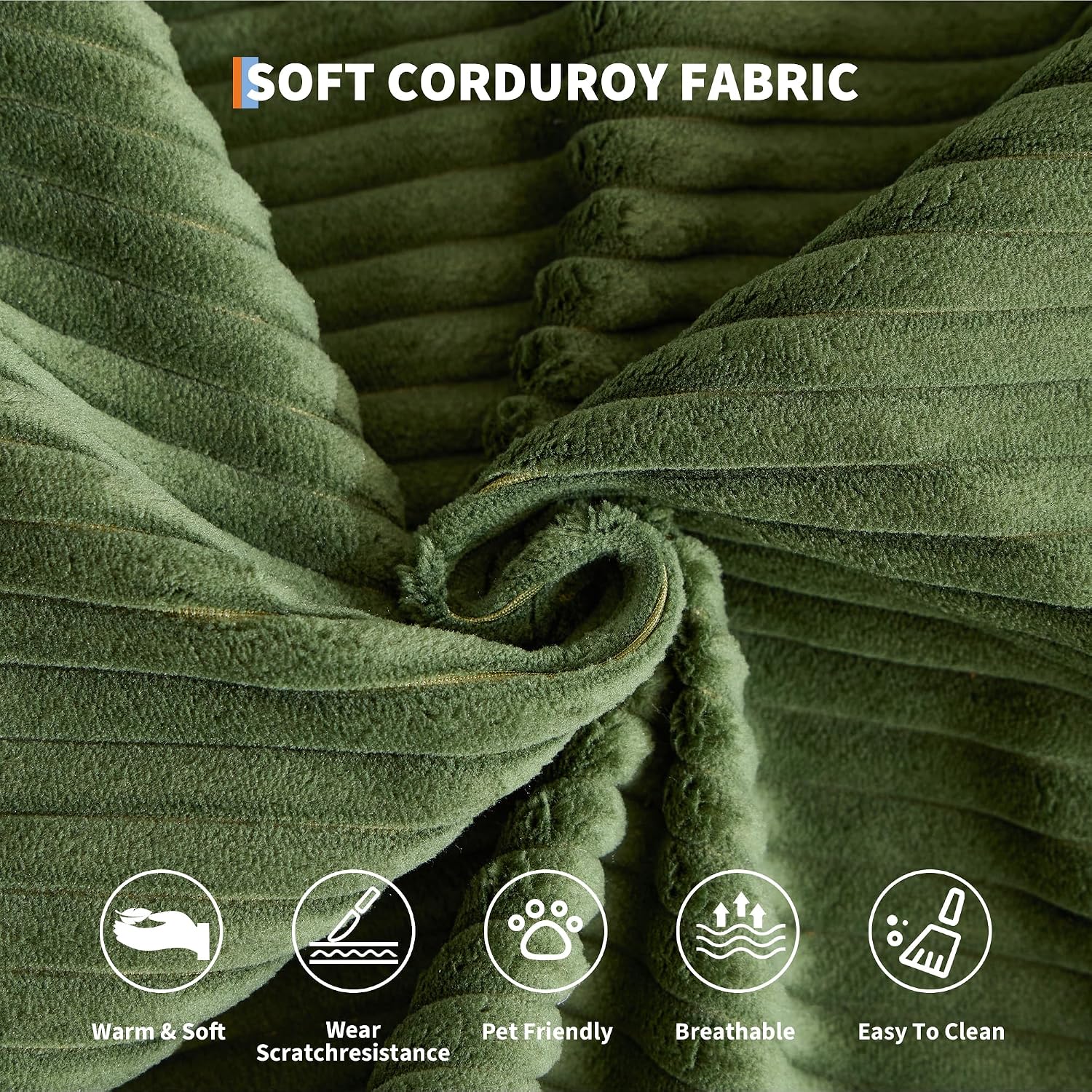 Garvee 5-in-1 Convertible Sofa Bed, 78.8' Modular Corduroy Sleeper with Sturdy Frame & No Assembly, Multi-Functional Futon for Small Space, Living Room & Guest Room (Green) (Green)