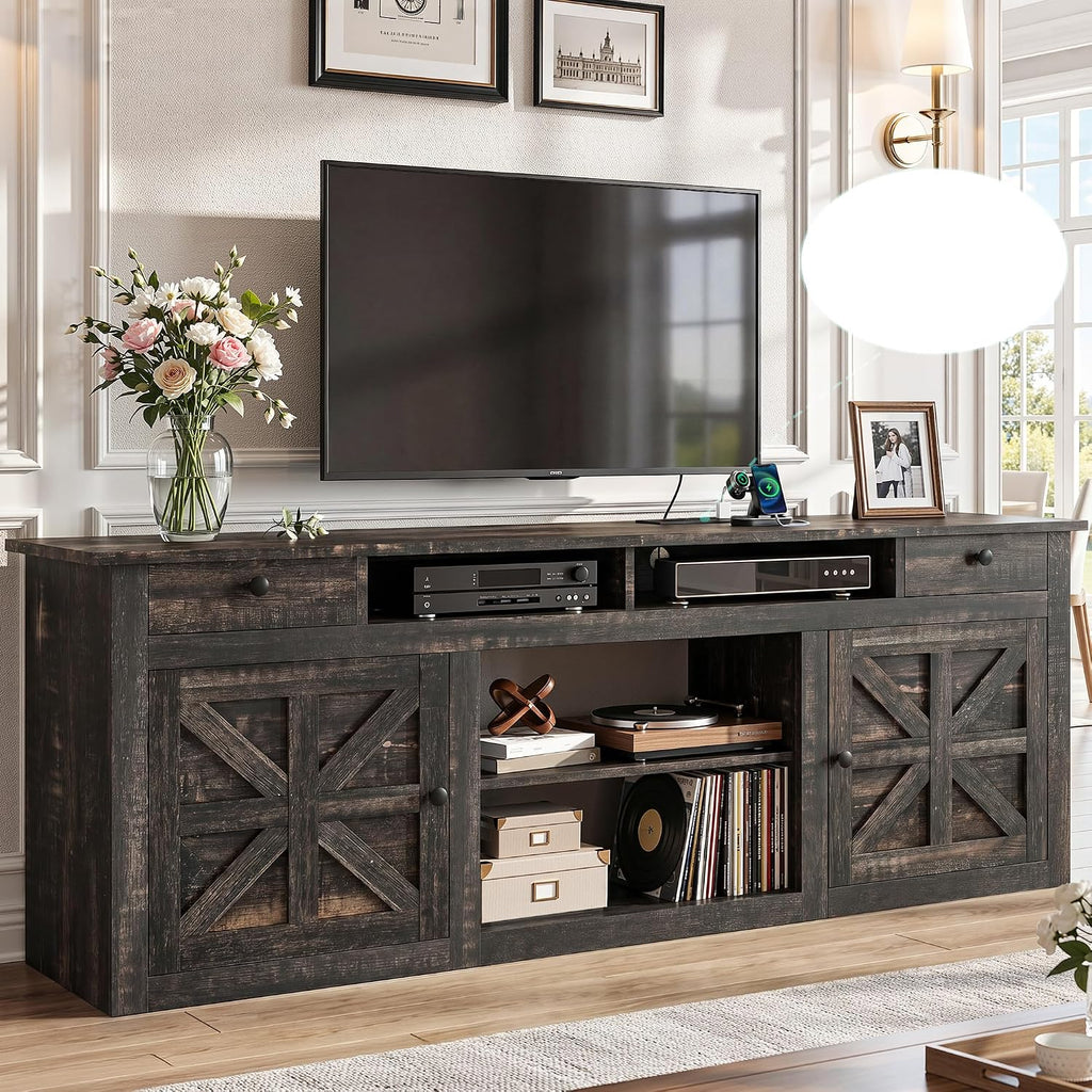 YITAHOME TV Stand for 75/80 Inch TV, Entertainment Center, TV Cabinet with Drawers and Power Outlet, Dark Rustic Oak TV Console for Living Room Furniture (70 Inch Lenght 30 Inch High)