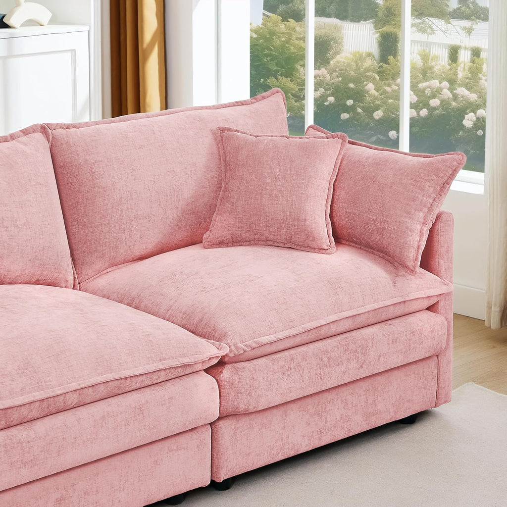 Eafurn Oversized Reversible Modular Sectional Sofa with Movable Ottoman, 4 Seater Convertible L Shaped Corner Couch Modern Chenille Sofa Set w/Double Layers Seat Cushions for Living Room Apartment