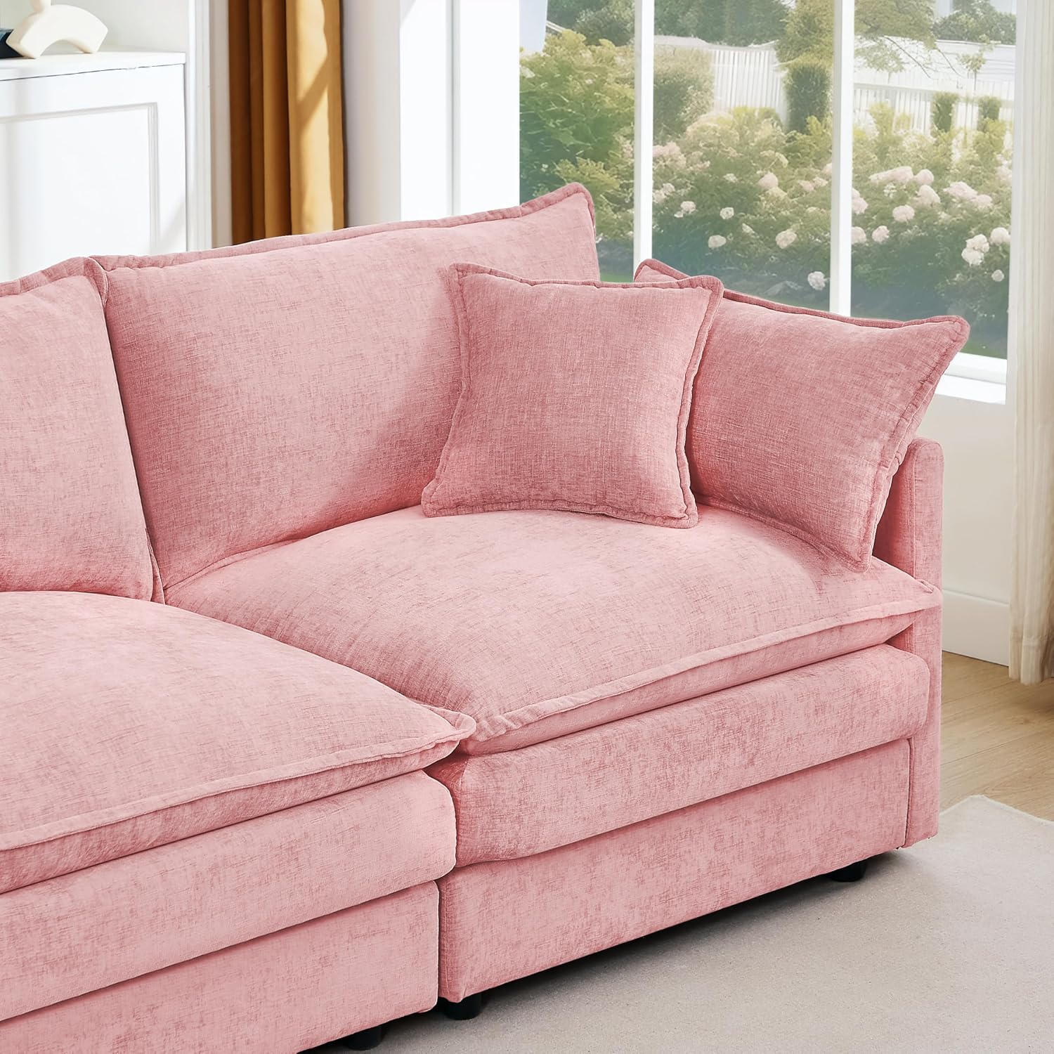 Eafurn Oversized Reversible Modular Sectional Sofa with Movable Ottoman, 4 Seater Convertible L Shaped Corner Couch Modern Chenille Sofa Set w/Double Layers Seat Cushions for Living Room Apartment