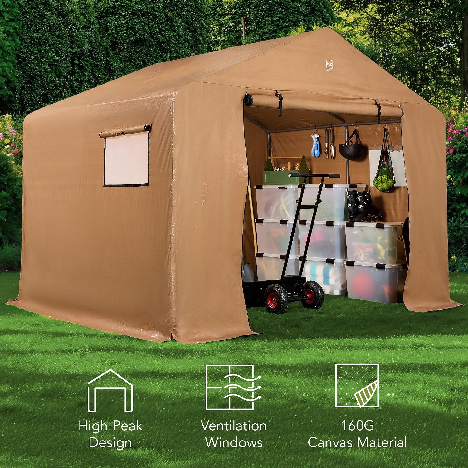 Best Choice Products 10x8ft Outdoor Storage Shed, Carport, Canopy Shelter, Dual Doors & Windows, Metal Frame, Weather-Resistant, Perfect for Storing Motorcycle, Bike, Garden Tools – Tan