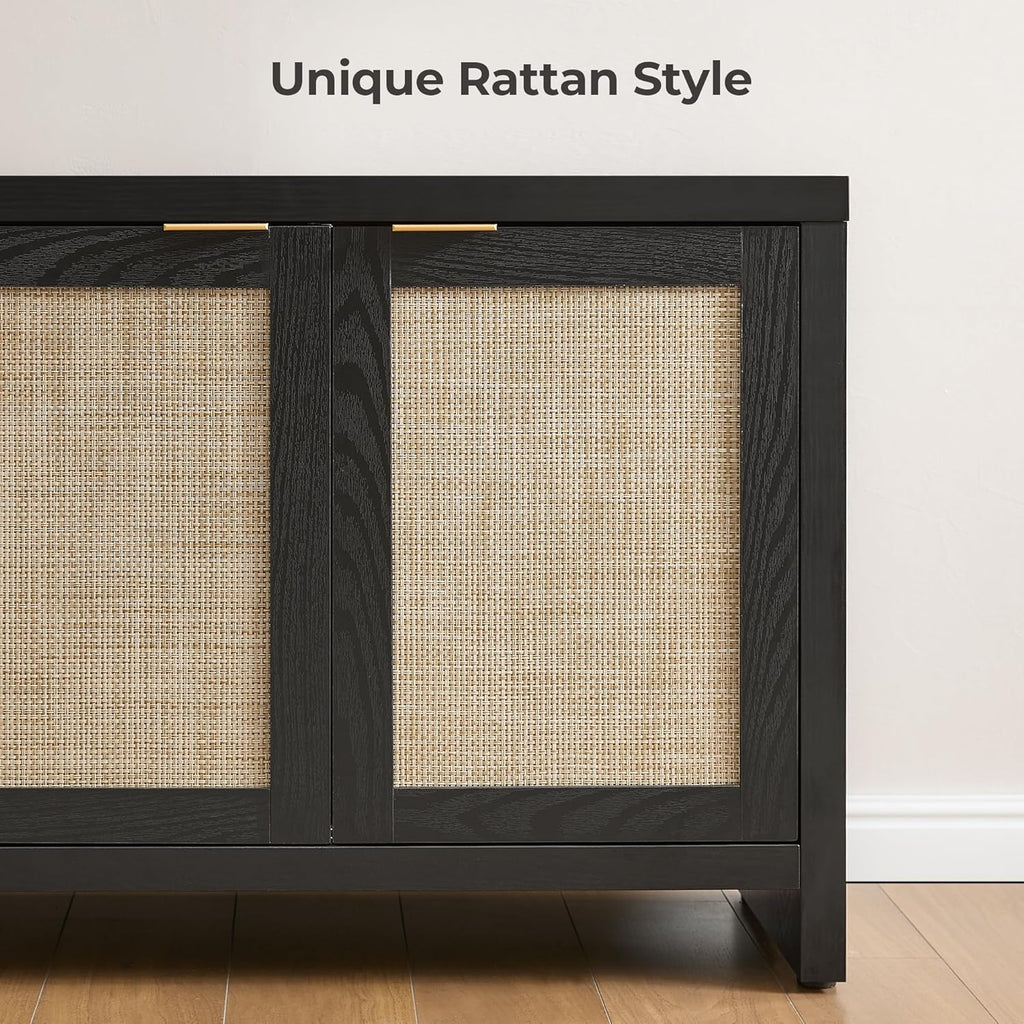 SICOTAS TV Stand for Living Room Boho Entertainment Center for Bedroom with 4 Rattan Cabinets Farmhouse Television Stands with Storage Large Media Console Table for TVs up to 65 Inch