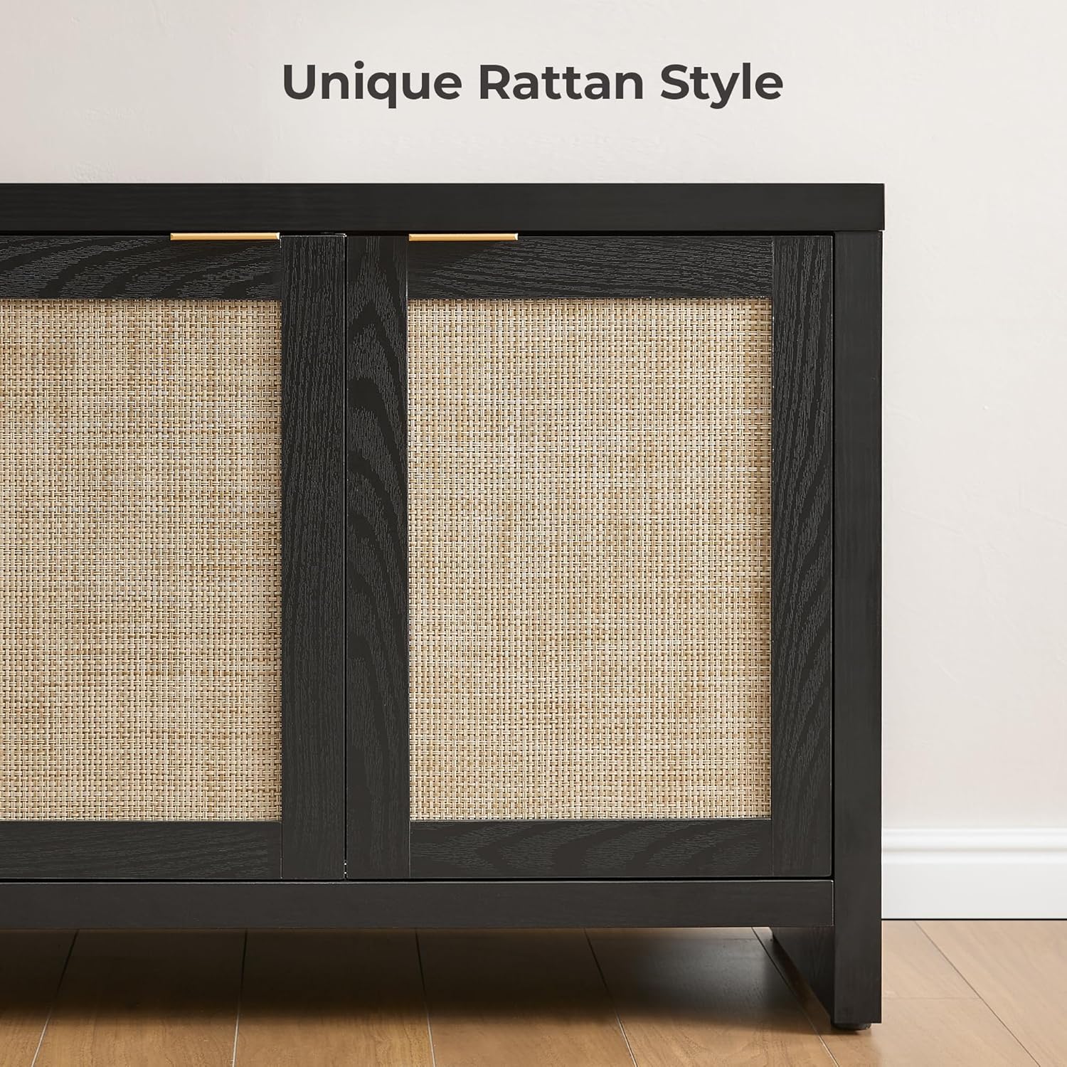 SICOTAS TV Stand for Living Room Boho Entertainment Center for Bedroom with 4 Rattan Cabinets Farmhouse Television Stands with Storage Large Media Console Table for TVs up to 65 Inch
