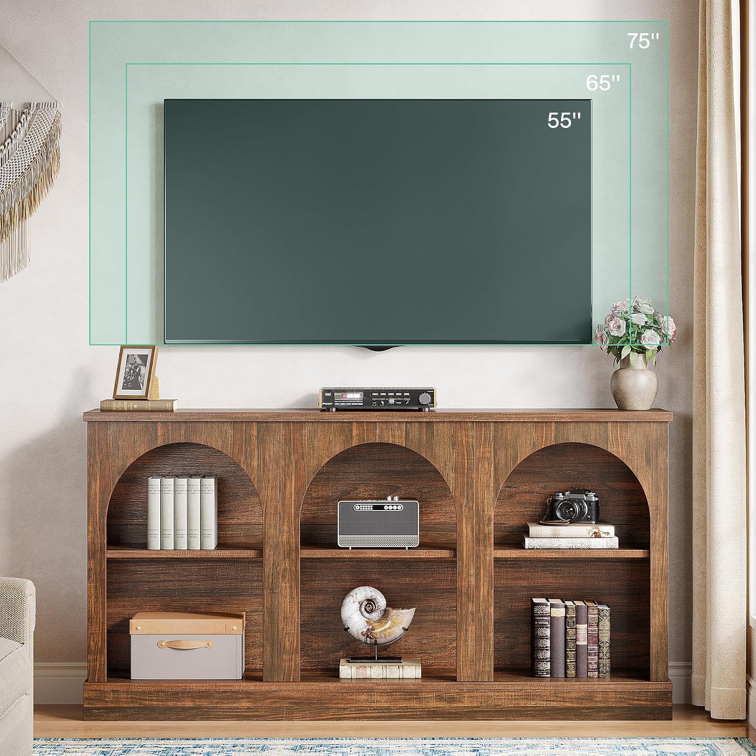 Tribesigns TV Consoles with Storage Cabinets, Television Stand for 55/60/65 Inch TV, Farmhouse Media Entertainment Center Stand for Living Room, Dark Brown