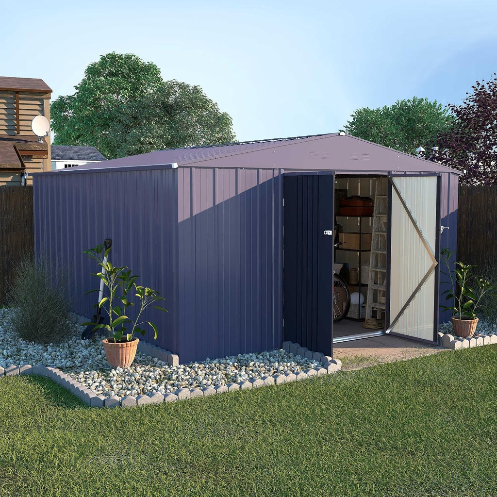 Yardenaler 8x12 FT Metal Outdoor Storage Shed, Garden Tool Shed Kit with Doors & Lock, Waterproof Patio Utility Tool Shed for Backyard and Garden, Gray