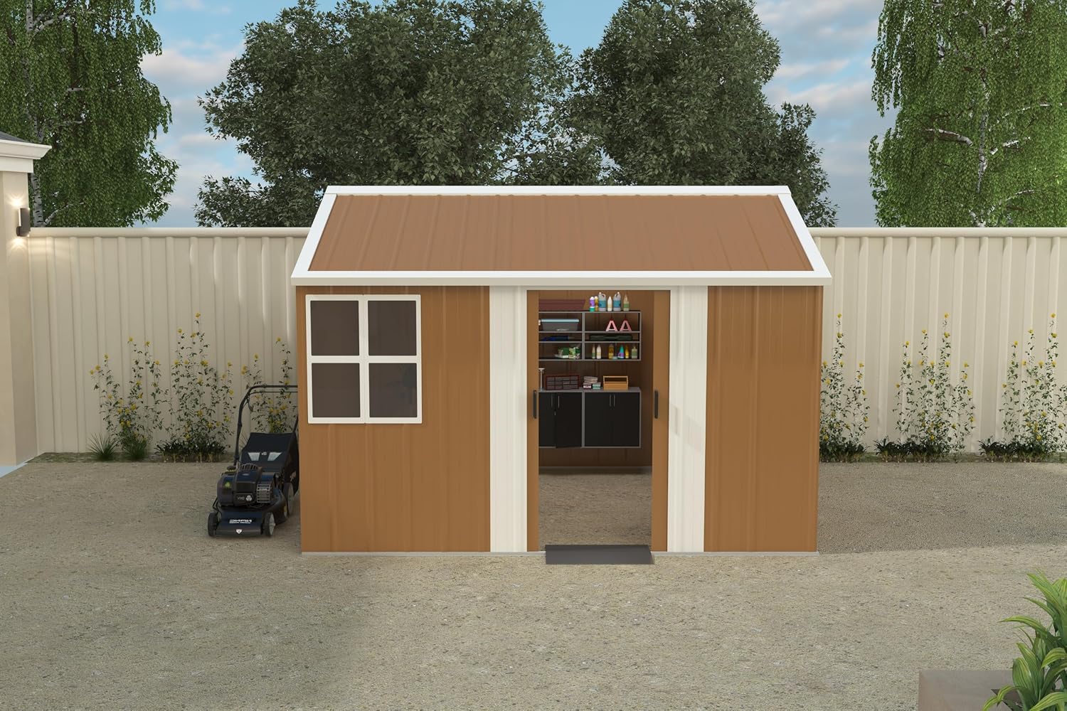 KEIKI 10FT x 8FT Heavy-Duty Metal Storage Shed, Outdoor Storage Shed with Window, Weatherproof Outdoor Garden Shed for Garden, Backyard, Patio, Lawn (Floor Not Included)