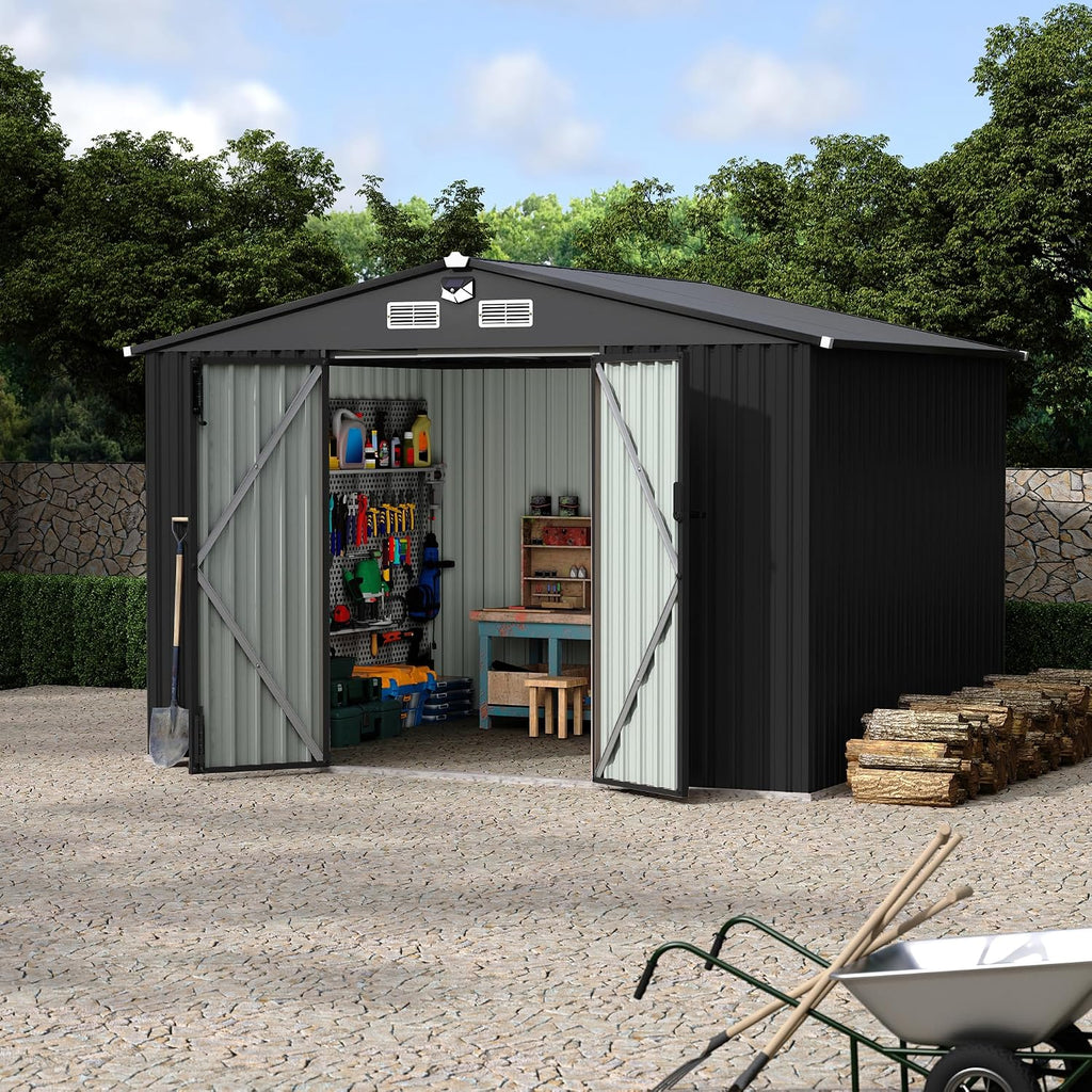 8X10 FT Metal Storage Sheds Outdoor, Metal Yard Sheds Garden Shed Kit, Tool Shed with Lockable Door, Utility Sheds Buildings with Air Vent for Backyard Garden Patio Lawn