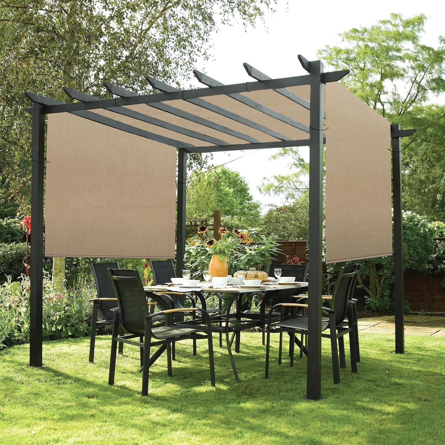 Patio 11' x 4' Pergola Cover Canopy Replacement Shade Cloth with Grommets Weighted Rods Outdoor Sun Shade Screen UV Block for Gazebo Backyard Deck Porch Balcony, Sand