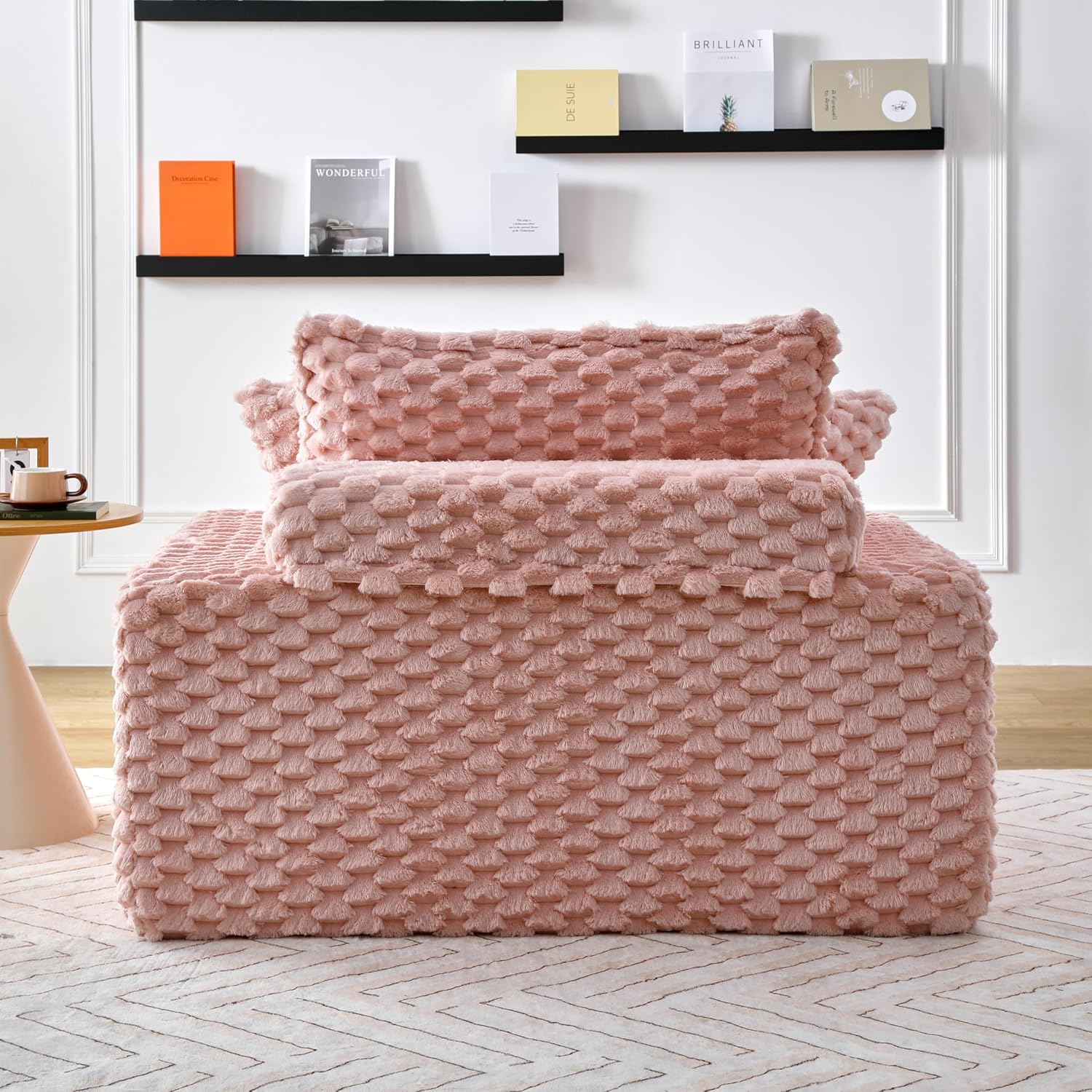 51 Inch Lounge Sofa, Boneless Cloud Couch for Living Room Bedroom, Comfy Reading Chair for Adults, Soft Textured Sleeper Chair with 2 Pillows, Frameless Floor Seating (Pink)