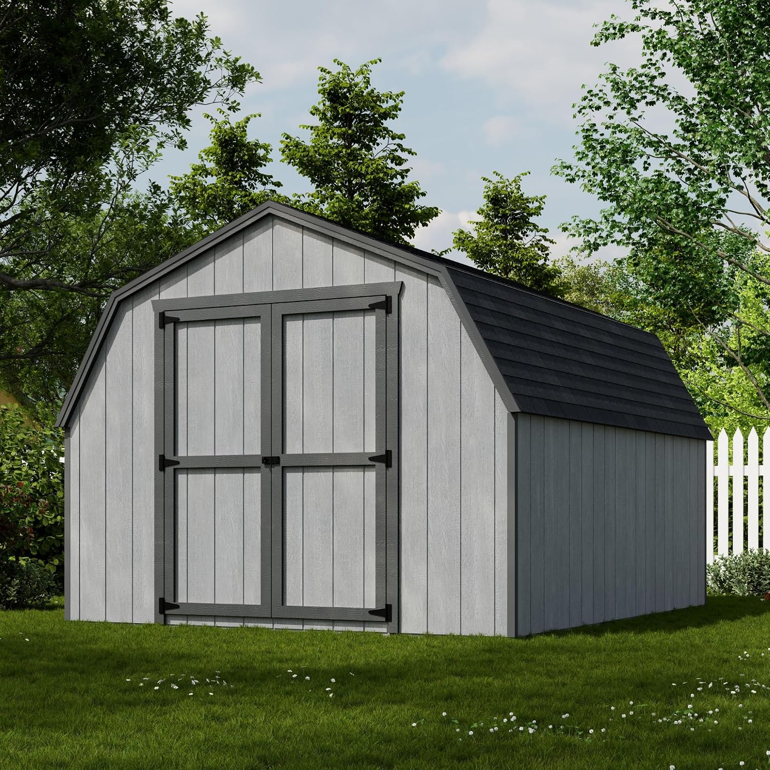 Little Cottage Co. 10x12 Value Gambrel Barn with 4 ft. Sidewalls with Floor, Outdoor Wood Storage Shed Do-It-Yourself Precut Kit