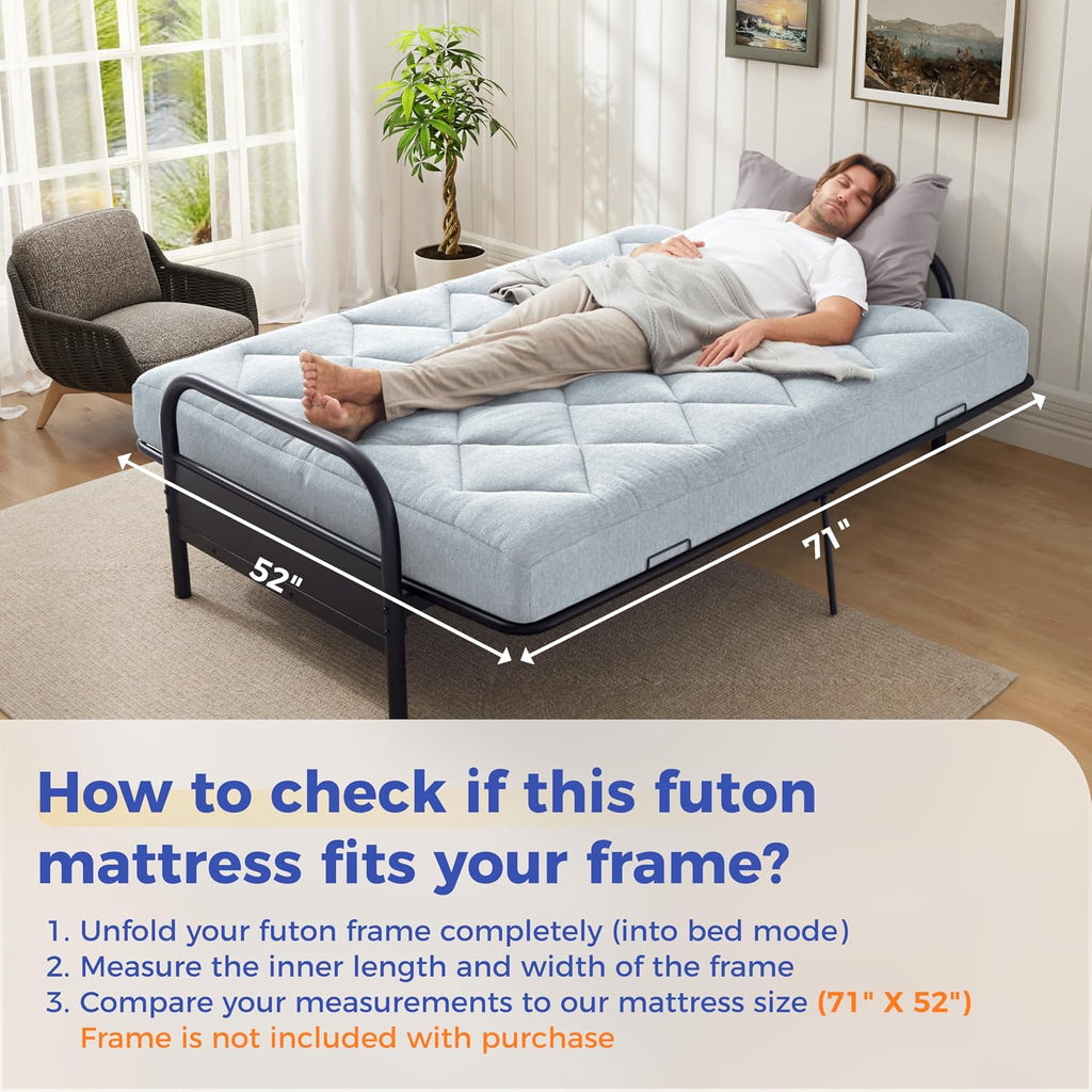 Jamdok 6' Full Size Futon Mattress Replacement(Frame Not Included),Removable Pillow Top Cover, Gel Memory Foam, (71X52X6 inches) (Light Gray)