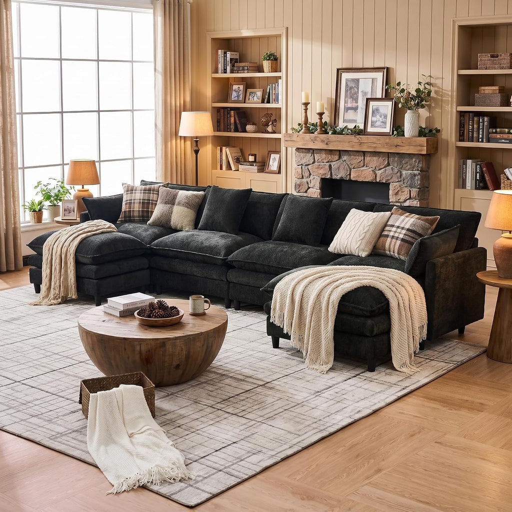 Eafurn 141' Oversized Modular Sectional Sofa Convertible U Shaped Couch for Living Room - 6 Seater Chenille Couches Set with Ottomans and Waist Pillows for Living Room Apartment