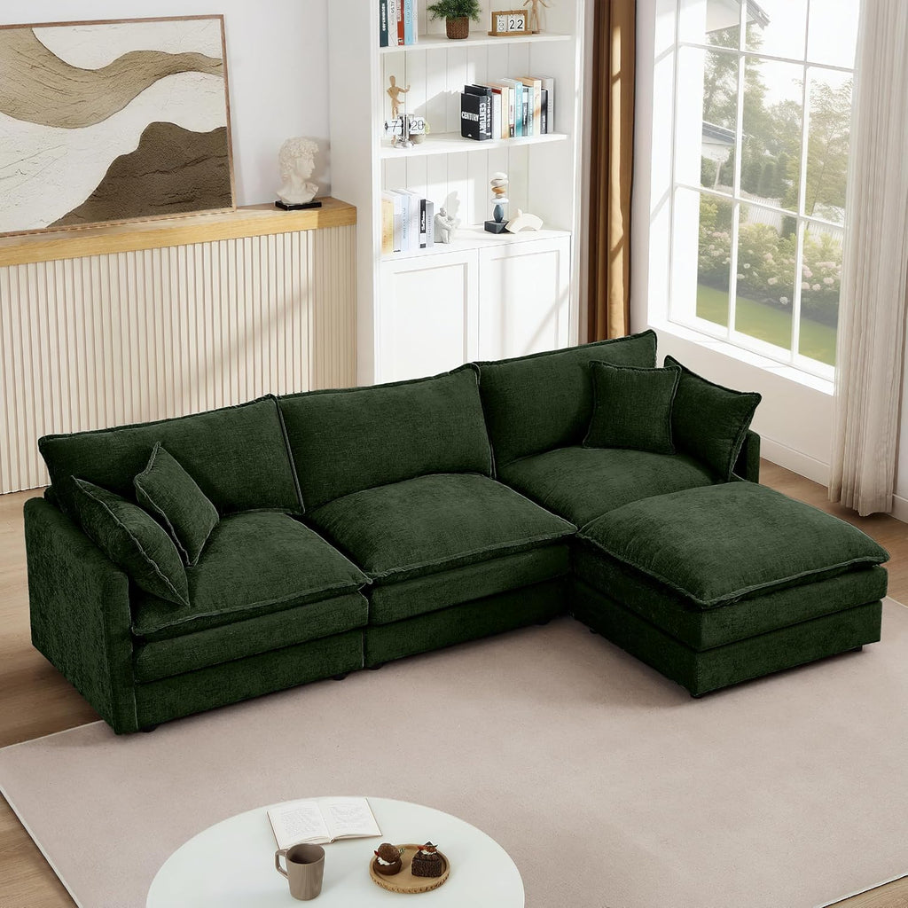 Eafurn Oversized Reversible Modular Sectional Sofa with Movable Ottoman, 4 Seater Convertible L Shaped Corner Couch Modern Chenille Sofa Set w/Double Layers Seat Cushions for Living Room Apartment