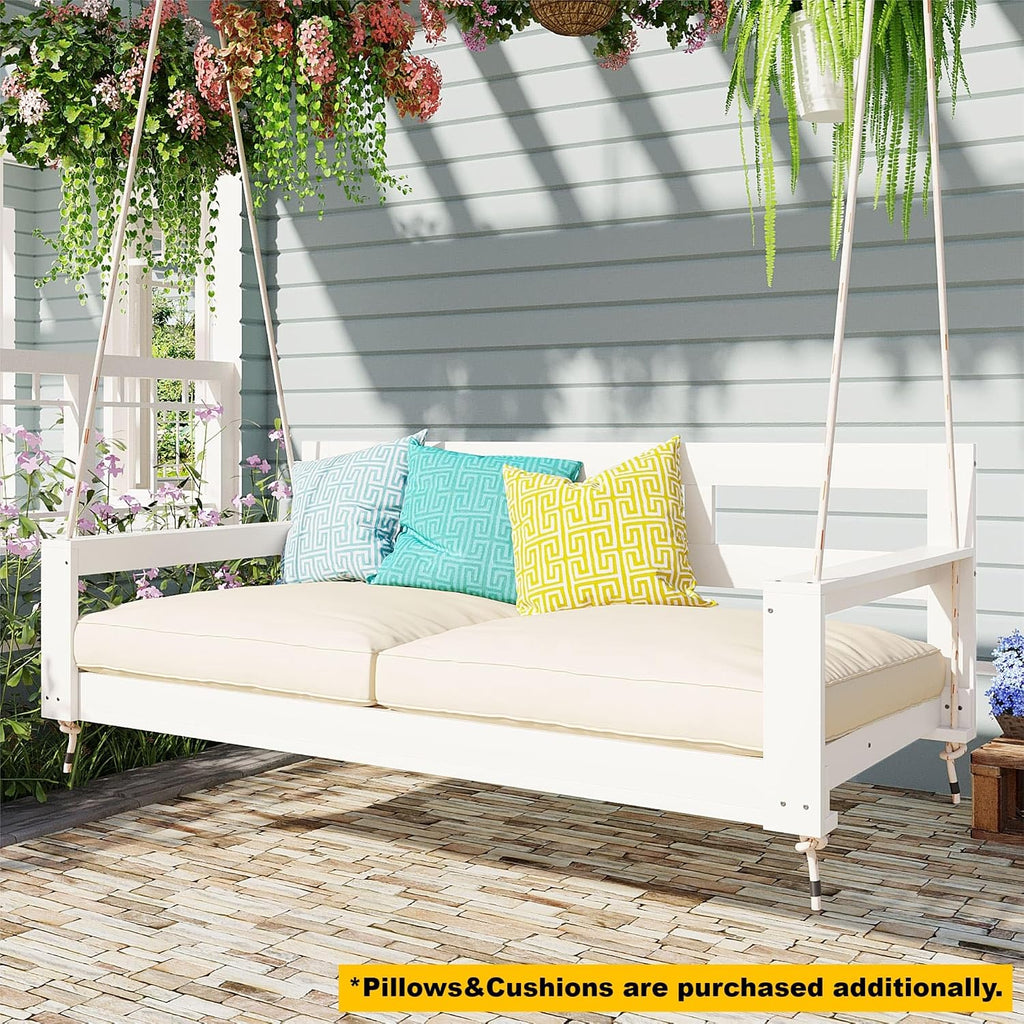 Harper & Bright Designs Patio Wooden Twin Size Porch Swing Daybed Frame, Garden Swing Bench Chair with 4 Hanging Ropes for Backyard,Outdoor,White